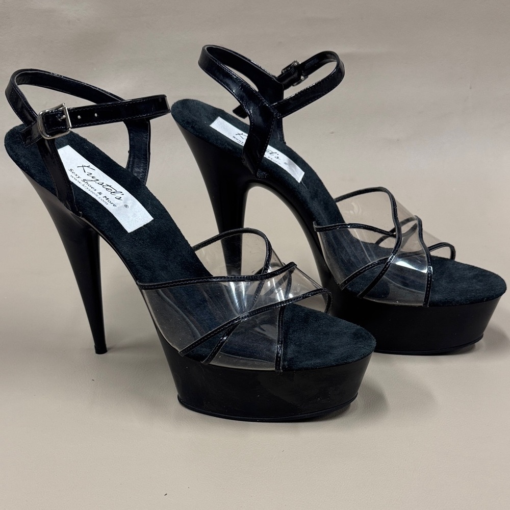 Super Sexy Krystel’s Black and Transparent Strappy Stiletto Heels